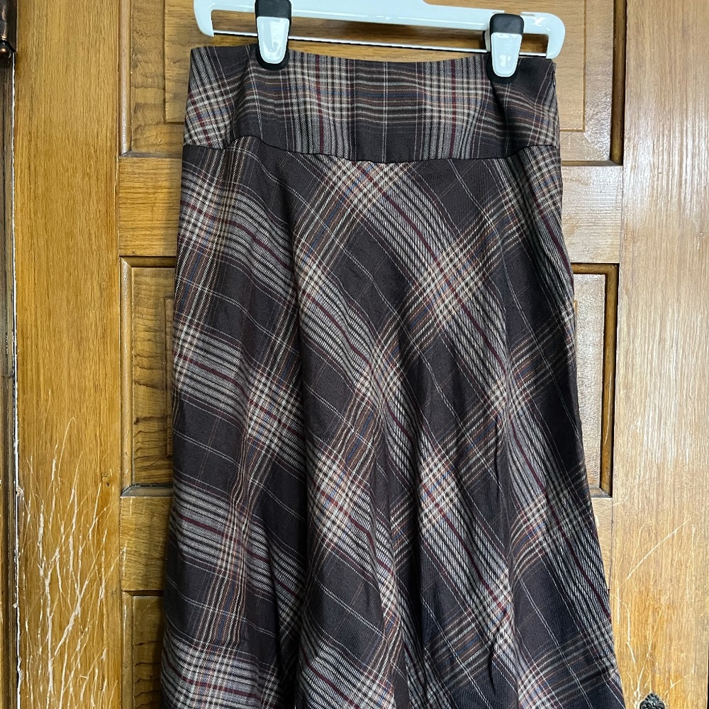 Plaid A-line, midi skirt, size 8